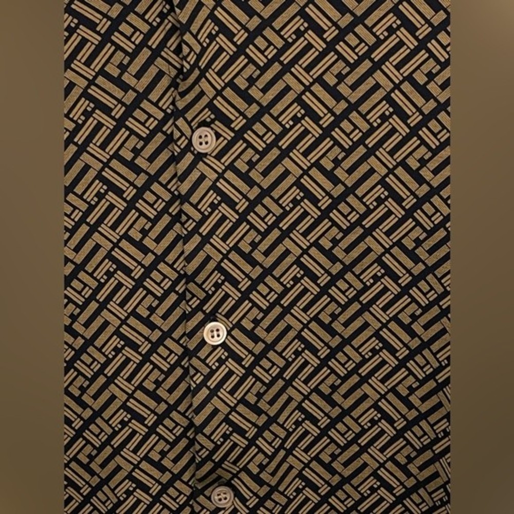Murano Liquid Luxury Slim Fit Geometric Button Up Navy Blue Brown size M - Picture 7 of 13